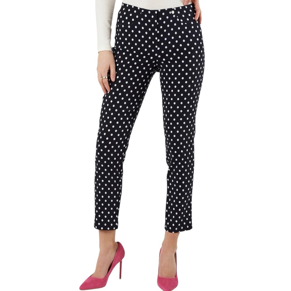 Robell‎ Bella 09 Ankle Grazer Black & White Polka Dot Pull On Pants, Size 4